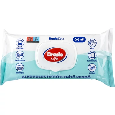 Bradolife fertőtlenítő kendő 64db kupakos