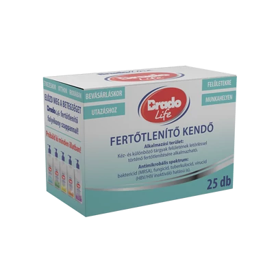 Bradolife fertőtlenítő kendő - 25 db