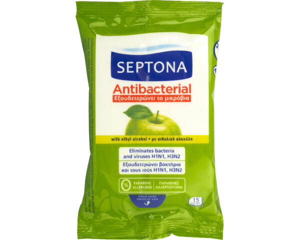 Septona zöldalmás antibakteriális törlőkendő -15db 