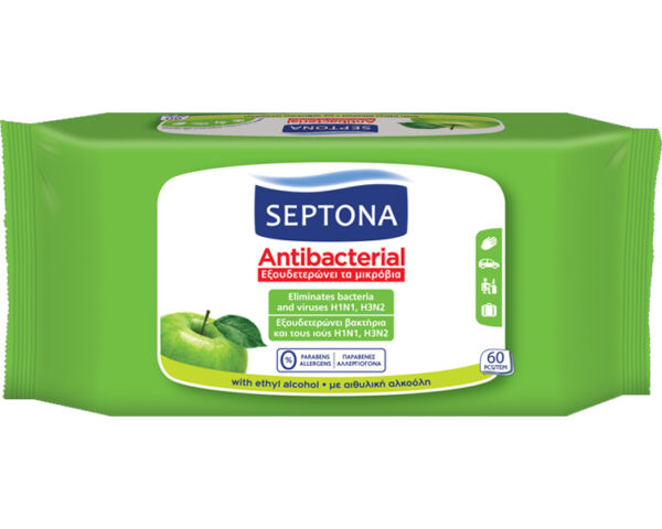 Septona zöldalmás antibakteriális törlőkendő - 60 db