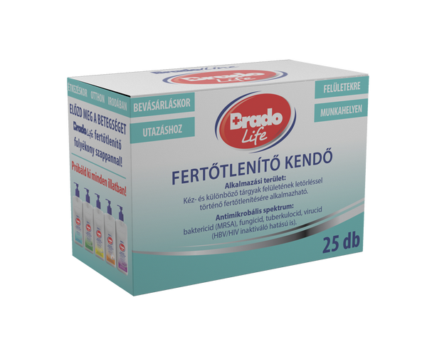 Bradolife fertőtlenítő kendő - 25 db